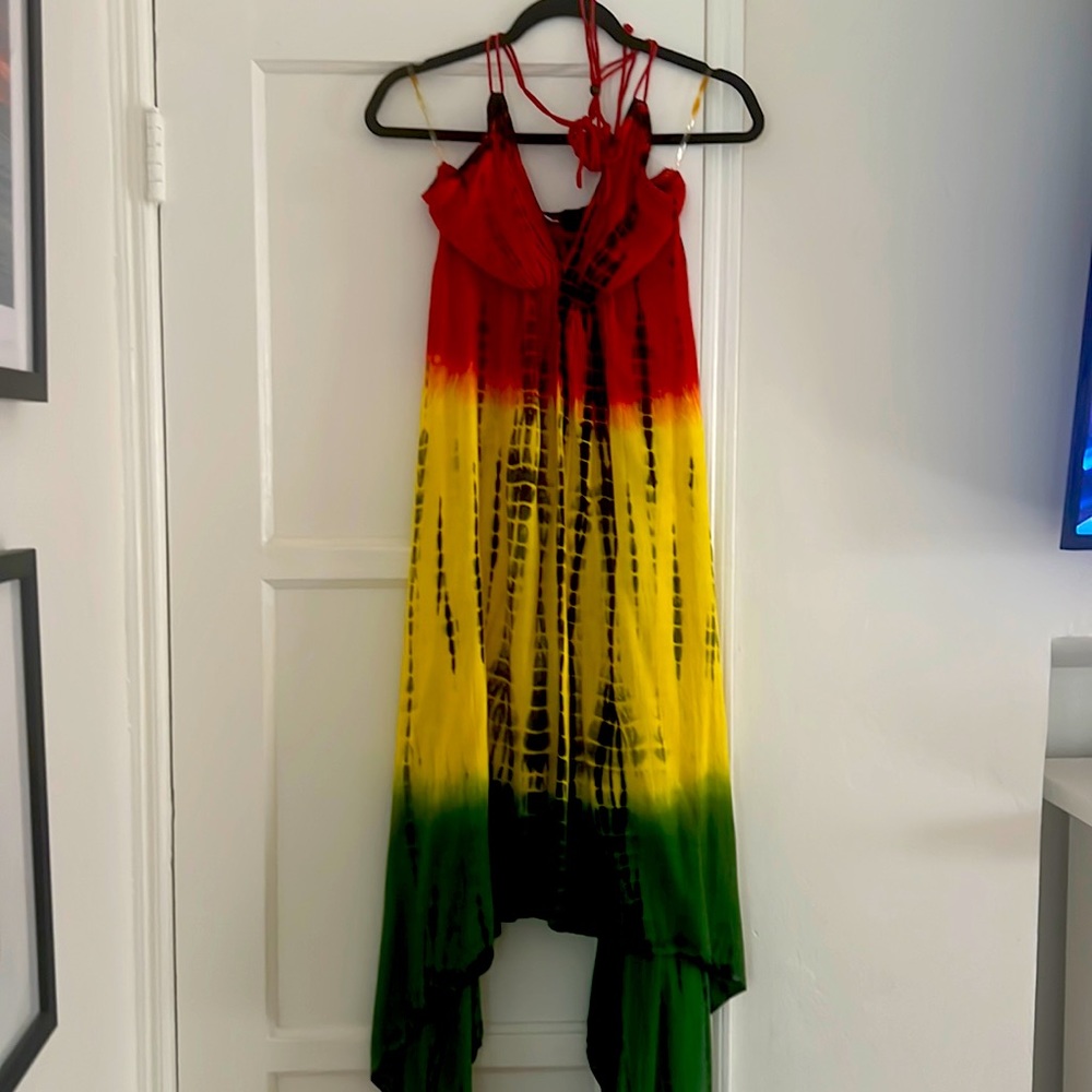 Rasta halter dress, elastic back, never worn.
